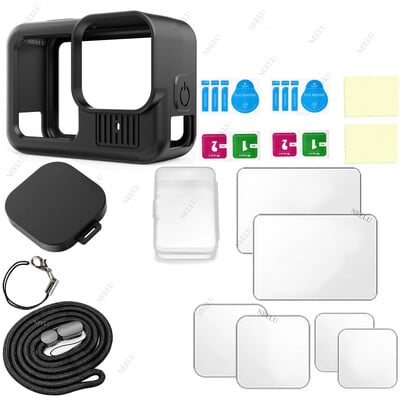 Szilikon tok GoPro Hero 13 fekete edzett üveg képernyővédő fólia védőfólia lencsevédő fedél GoPro 13 tartozékokhoz