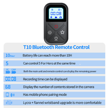 TELESIN T10 Bluetooth дистанционно управление за GoPro Hero 12 11 10 9 с лента за китка 80M безжично интелигентно дистанционно за GoPro аксесоари