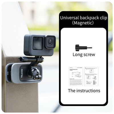 Suport cu clemă pentru rucsac magnetic cu rotație de 360° TELESIN pentru GoPro Hero 13 12 11 10 9 8 7 Insta360 Accesorii pentru camera de acțiune DJI