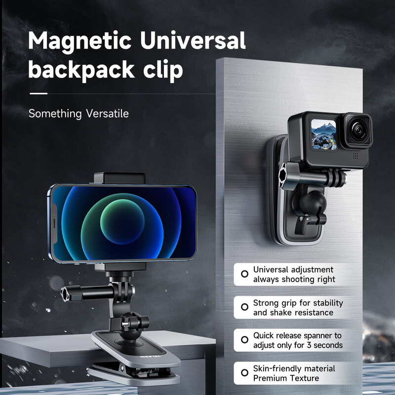 Suport cu clemă pentru rucsac magnetic cu rotație de 360° TELESIN pentru GoPro Hero 13 12 11 10 9 8 7 Insta360 Accesorii pentru camera de acțiune DJI