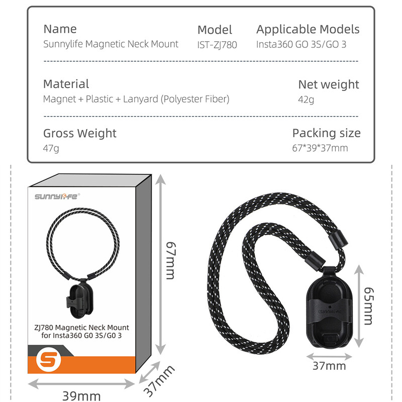 Akcijska sportska kamera za Insta 360 Go 3/3S Podesivi magnetni remen za oko vrata Mount Stalak Free Hand Free Multi ogrlica Stolni nosač