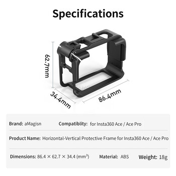 ABS Рамка за заешка клетка за Insta360 Ace Pro Защитна граница Рамка за аксесоари за камера Insta360 Ace