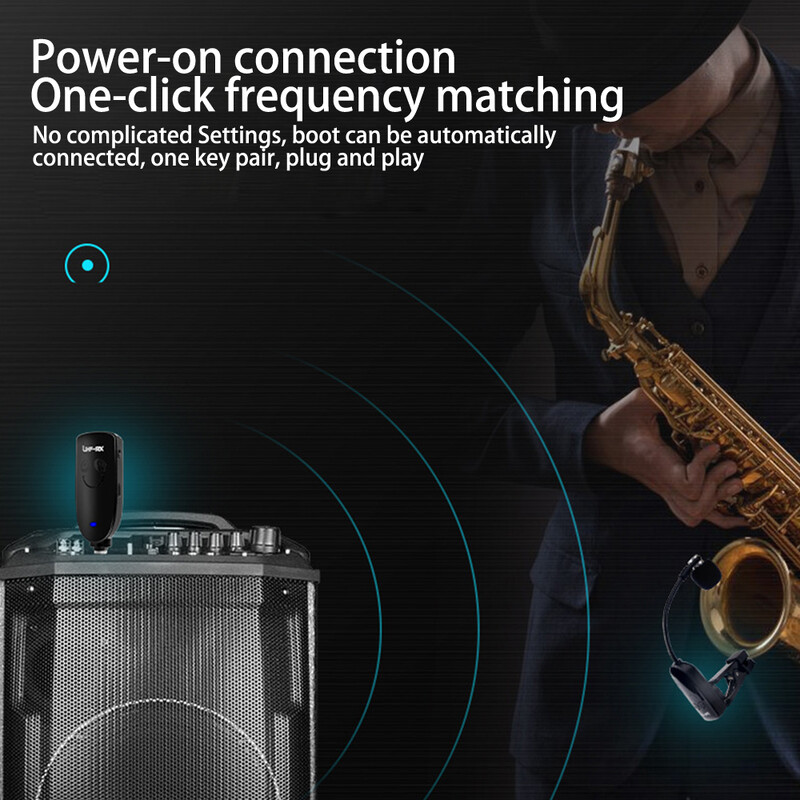 Sax тромпет тромбон специален безжичен микрофон Безжичен приемник Предавател, 160 фута обхват, Plug and Play, Страхотен за тромпети