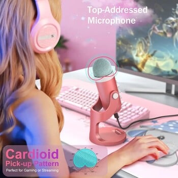 USB Condenser Μικρόφωνο Pink Studio Μικρόφωνο εγγραφής για PC Mac Υπολογιστής Τηλέφωνο Gaming Streaming Podcasting Φωνητικά Laptop Desktop