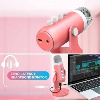 USB Condenser Μικρόφωνο Pink Studio Μικρόφωνο εγγραφής για PC Mac Υπολογιστής Τηλέφωνο Gaming Streaming Podcasting Φωνητικά Laptop Desktop