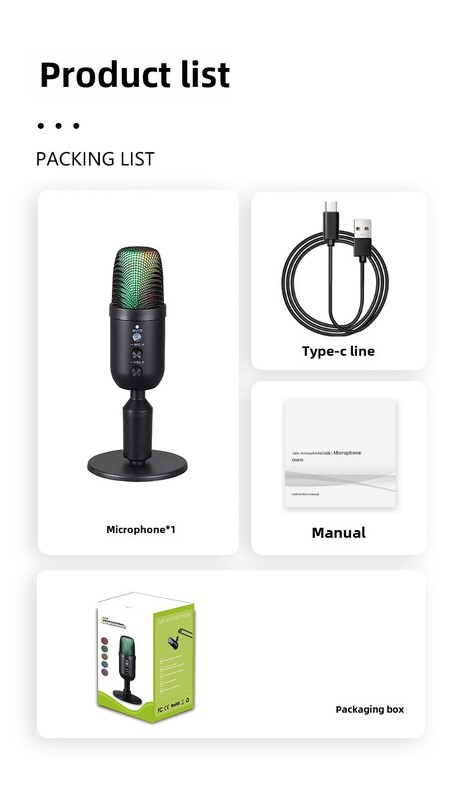 Profesionalni USB kondenzatorski RGB žičani mikrofon za snimanje računala i YouTube podcast vokala na PC-u i Macu