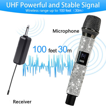 Dual Diamond Wireless Microphone Crystal Cordless Dynamic Mic Επαναφορτιζόμενη μπαταρία Δέκτης για Party Speech Karaoke Church