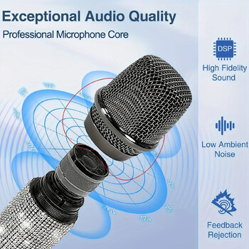 Dual Diamond Wireless Microphone Crystal Cordless Dynamic Mic Επαναφορτιζόμενη μπαταρία Δέκτης για Party Speech Karaoke Church