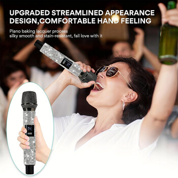 Dual Diamond Wireless Microphone Crystal Cordless Dynamic Mic Επαναφορτιζόμενη μπαταρία Δέκτης για Party Speech Karaoke Church