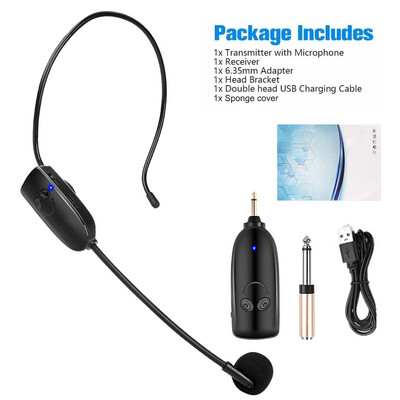 Безжични микрофонни слушалки UHF безжични слушалки и ръчен 2 в 1 микрофон с LED цифров дисплей Микрофон с обхват 165 фута