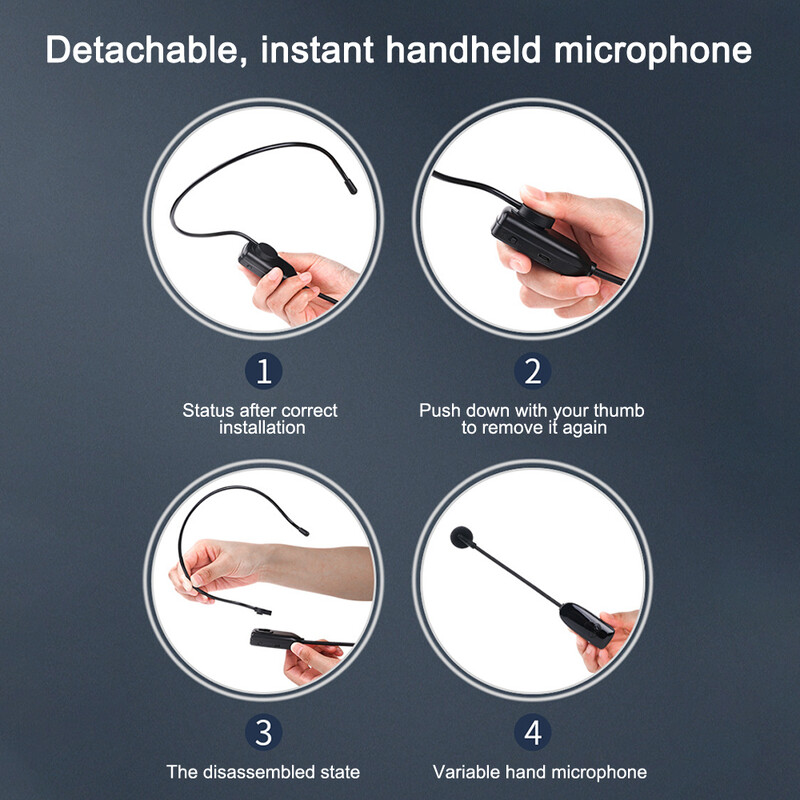Безжични микрофонни слушалки UHF безжични слушалки и ръчен 2 в 1 микрофон с LED цифров дисплей Микрофон с обхват 165 фута