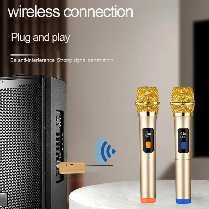 Dvostruki dinamički zlatni bežični mikrofonski sustav s punjivim prijemnikom za karaoke pjevanje Dj mikrofon crkveno vjenčanje