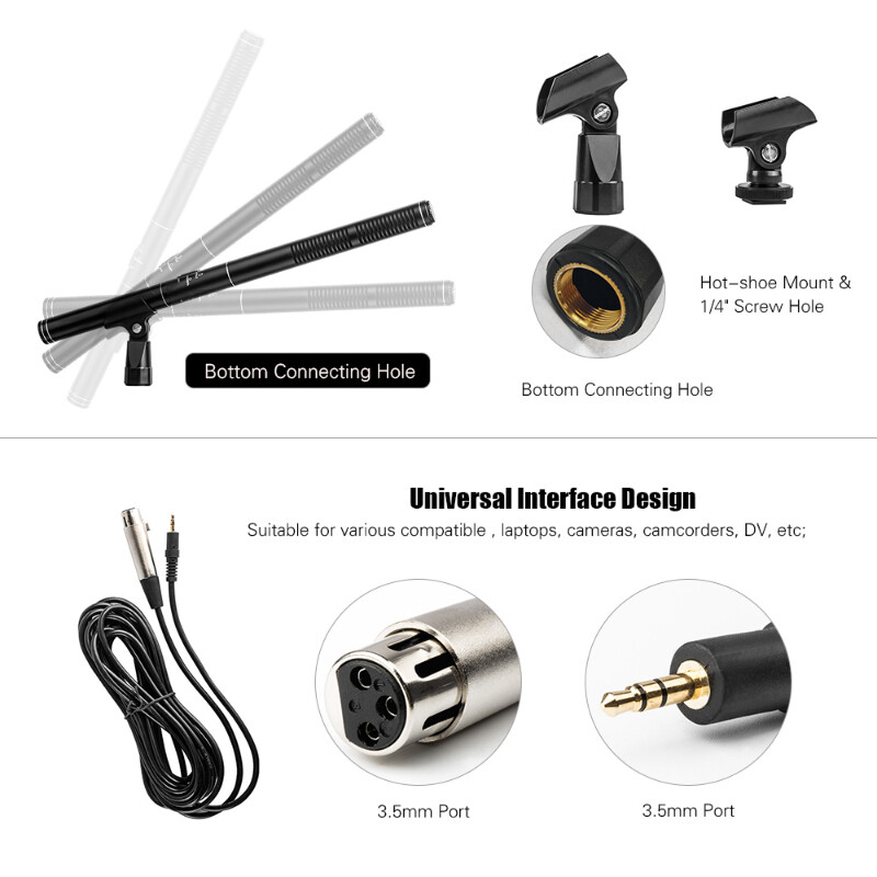 Ručni mikrofon za intervju Kardioidni kondenzatorski mikrofoni sačmarica Profesionalni mikrofon za snimanje s nosačem za DSLR DV kameru
