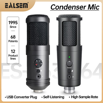 EALSEM 763 764 USB mikrofonas, kondensatoriaus podcast mikrofonas su „Plug&Play“, nutildymas vienu spustelėjimu, skirtas asmeniniam kompiuteriui, „Mac“, PS4, įrašymas, tiesioginis, „YouTube“