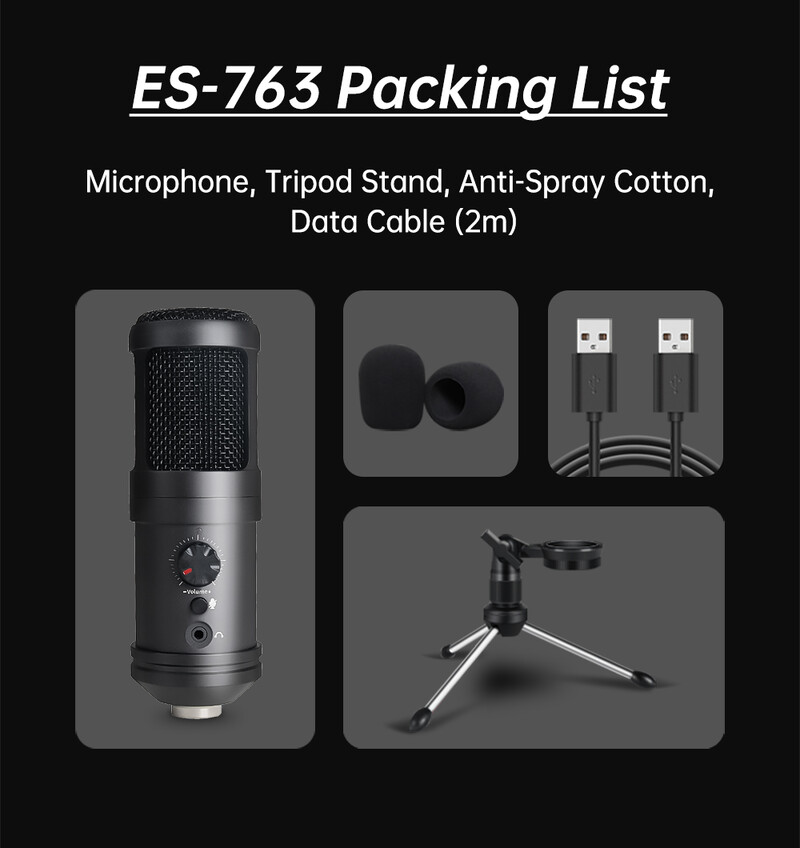 EALSEM 763 764 USB mikrofon, kondenzatorski podcast mikrofon s Plug&Play, isključivanje zvuka jednim klikom, za PC, Mac, PS4, snimanje, uživo, YouTube