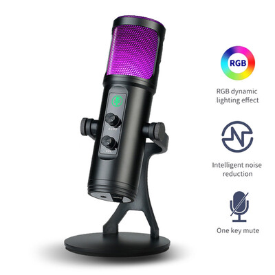 USB mikrofon za PC Mac Igranje Snimanje Streaming Podcasting, Računalni kondenzatorski RGB mikrofon s telefonskim adapterom Izlaz za slušalice