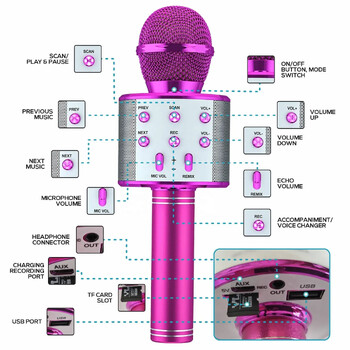 Безжичен Bluetooth караоке микрофон, 5-в-1 ръчен микрофон, високоговорител, музикален плейър, рекордер за караоке парти, сватбена среща