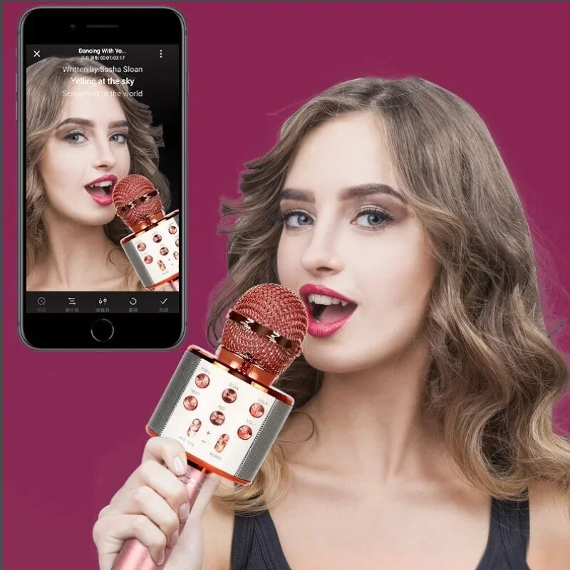 Bežični Bluetooth karaoke mikrofon, 5-u-1 ručni mikrofon, zvučnik, glazbeni player, snimač za karaoke zabavu, vjenčanje