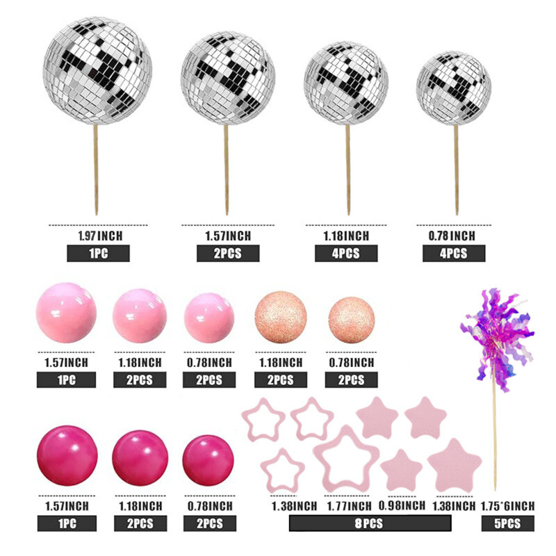 Violetinė diskotekos rutulinio torto puošmena veidrodis atspindintis rutulys rožinis violetinis diskotekų vakarėlio žvaigždės tortas