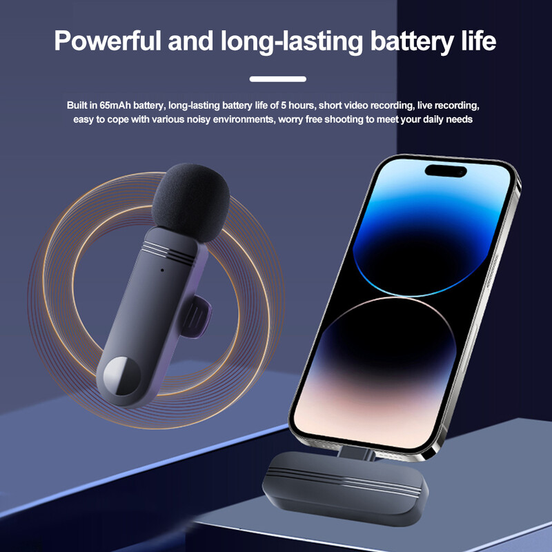 Безжичен петличен микрофон Аудио видео запис Мини микрофон за iPhone Android Лаптоп Живи игри Мобилен телефон Микрофон