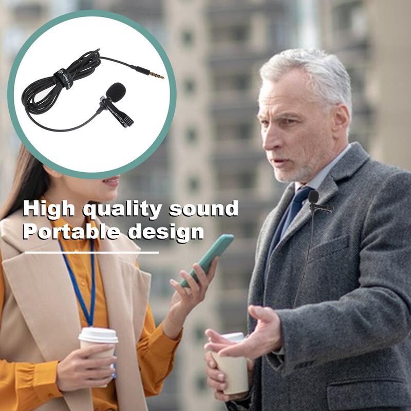 3,5 mm Mini Lavalier mikrofono segtukas ant atlapo mikrofono, skirto mobiliajam telefonui, nešiojamajam kompiuteriui, laidiniam mikrofonui, garsiakalbiui.