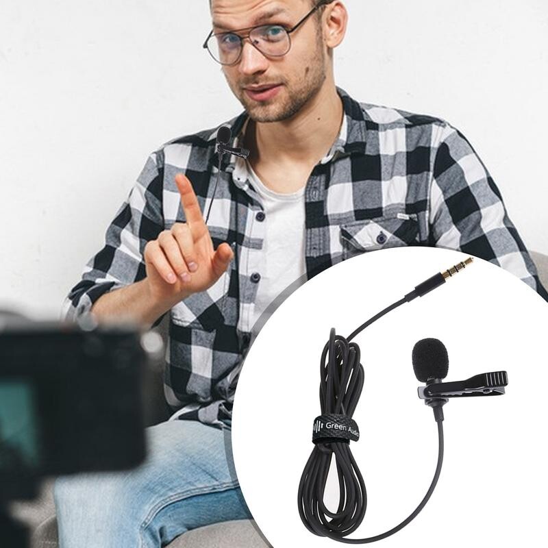 3,5 mm Mini Lavalier mikrofono segtukas ant atlapo mikrofono, skirto mobiliajam telefonui, nešiojamajam kompiuteriui, laidiniam mikrofonui, garsiakalbiui.