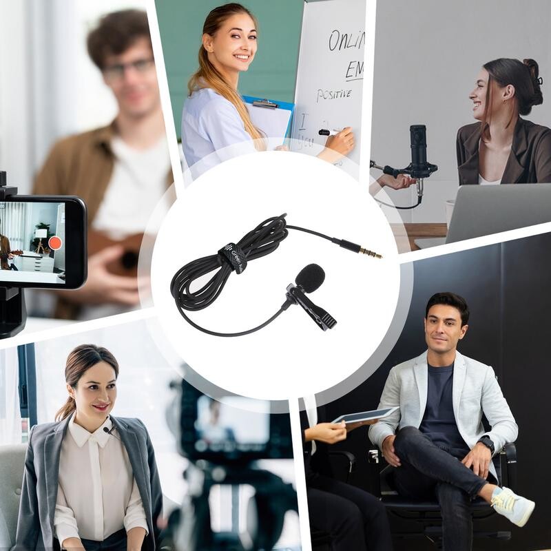3,5 mm Mini Lavalier mikrofono segtukas ant atlapo mikrofono, skirto mobiliajam telefonui, nešiojamajam kompiuteriui, laidiniam mikrofonui, garsiakalbiui.