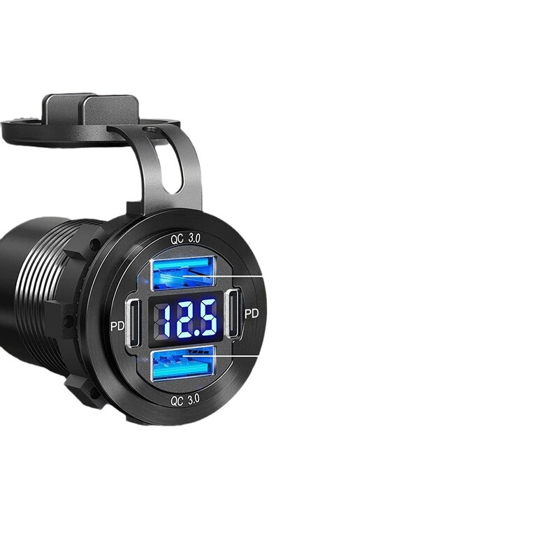 4-port dual PD+dual QC3.0 digitalni zaslon, brzo punjenje, auto punjač, aluminijska legura, auto, RV, modifikacija jahte, USB