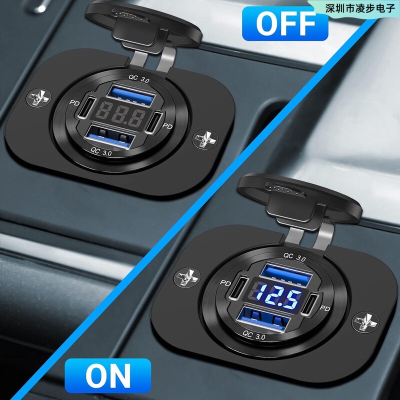 4-port dual PD+dual QC3.0 digitalni zaslon, brzo punjenje, auto punjač, aluminijska legura, auto, RV, modifikacija jahte, USB