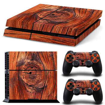 Για κονσόλα PS4 και 2 χειριστήρια Skin Sticker PS4 Wood Grain Protective Vinyl Wrap Cover Full Set