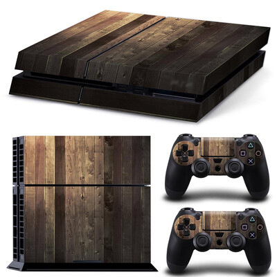 PS4 konsolei un 2 kontrolieriem Ādas uzlīme PS4 koksnes graudus aizsargājošs vinila apvalks, pilns komplekts