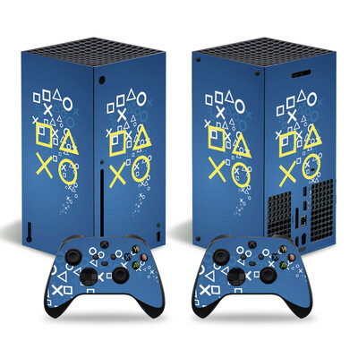 X-box sērijas X konsolei un 2 kontrolieriem Ādas uzlīme Ģeometriskā režģa aizsargājoša vinila uzlīme pilns komplekts XSX ādai
