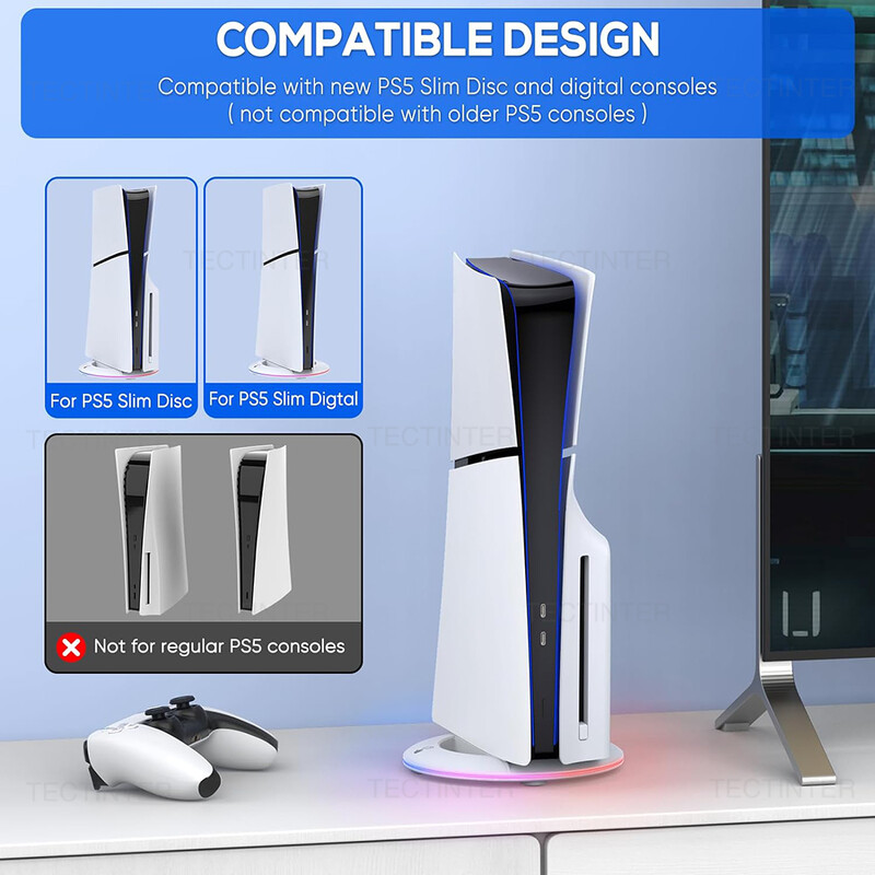 Vertikalno rashladno postolje s RGB svjetlom za konzolu PS5 Slim / PS5 Pro Protuklizna baza Nosač držač Dodaci za igre