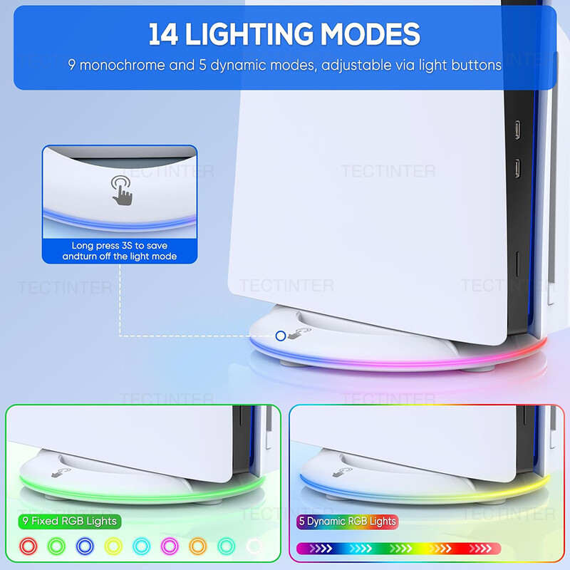 Vertikalno rashladno postolje s RGB svjetlom za konzolu PS5 Slim / PS5 Pro Protuklizna baza Nosač držač Dodaci za igre