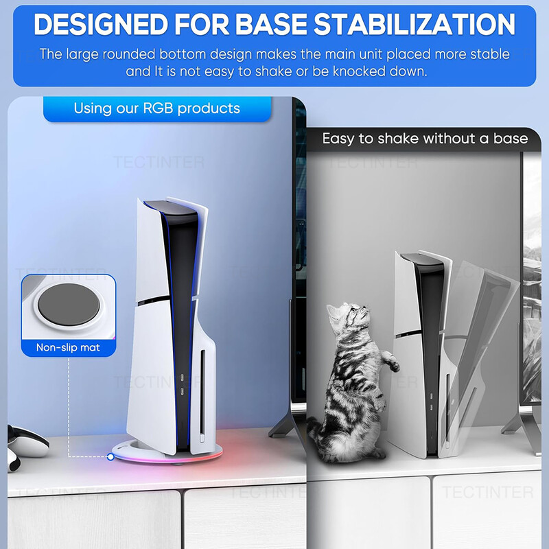 Vertikalno rashladno postolje s RGB svjetlom za konzolu PS5 Slim / PS5 Pro Protuklizna baza Nosač držač Dodaci za igre