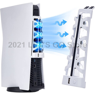 PS5 priedai 3 aušintuvo ventiliatorius, efektyvi aušinimo sistema su LED lempute, skirta Sony Playstation 5 PS 5 diskams ir skaitmeninio leidimo konsolei