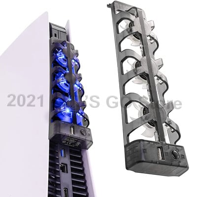 PS5 priedai 3 aušintuvo ventiliatorius, efektyvi aušinimo sistema su LED lempute, skirta Sony Playstation 5 PS 5 diskams ir skaitmeninio leidimo konsolei