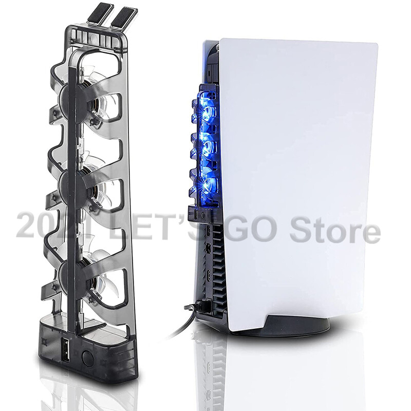 PS5 priedai 3 aušintuvo ventiliatorius, efektyvi aušinimo sistema su LED lempute, skirta Sony Playstation 5 PS 5 diskams ir skaitmeninio leidimo konsolei