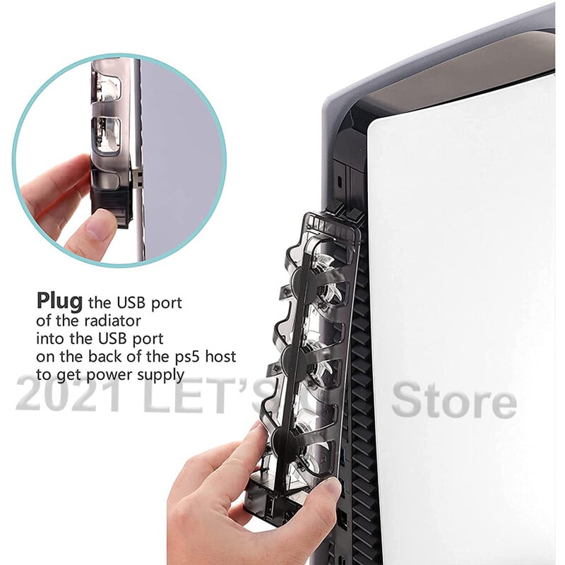 PS5 priedai 3 aušintuvo ventiliatorius, efektyvi aušinimo sistema su LED lempute, skirta Sony Playstation 5 PS 5 diskams ir skaitmeninio leidimo konsolei