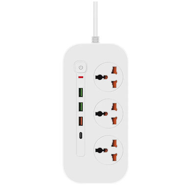 Razdjelnik za napajanje EU UK US utikač Prenaponska zaštita Utičnica 2 m produžni kabel s 3 USB 1 Type-C priključka 3/4 utičnice Univerzalna utičnica za dom