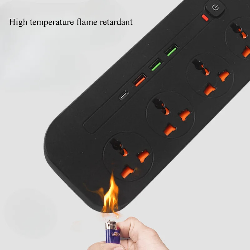 Razdjelnik za napajanje EU UK US utikač Prenaponska zaštita Utičnica 2 m produžni kabel s 3 USB 1 Type-C priključka 3/4 utičnice Univerzalna utičnica za dom