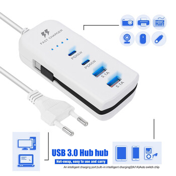 Πρίζα πρίζας ΗΠΑ/ΕΕ Ηλεκτρική πρίζα 2PD & 2USB Πολλαπλές θύρες Προέκταση καλωδίου Βύσματα Προσαρμογείς Υποδοχές γρήγορης φόρτισης