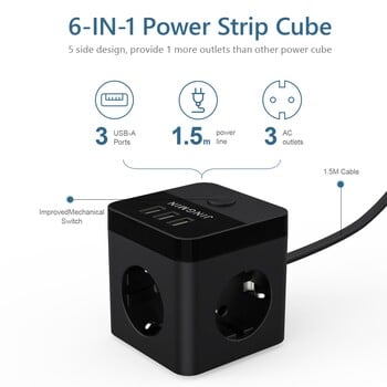 JINGMIN EU Socket Cube Χωρίς καλώδιο Προσαρμογέας υποδοχής 5 κατευθύνσεων 250V/16A, Επέκταση πρίζας τοίχου για υπνοδωμάτιο γραφείου Ταξίδι στο σπίτι