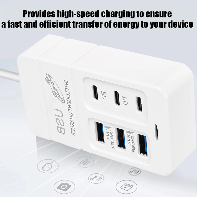 6-pordiline mitme pordiga toitejuhe EL/USA/UK pistiku pikendusjuhtme elektripistikupesa 6USB/3USB 3 tüüpi C PD kiirlaadimispistikute adapterid