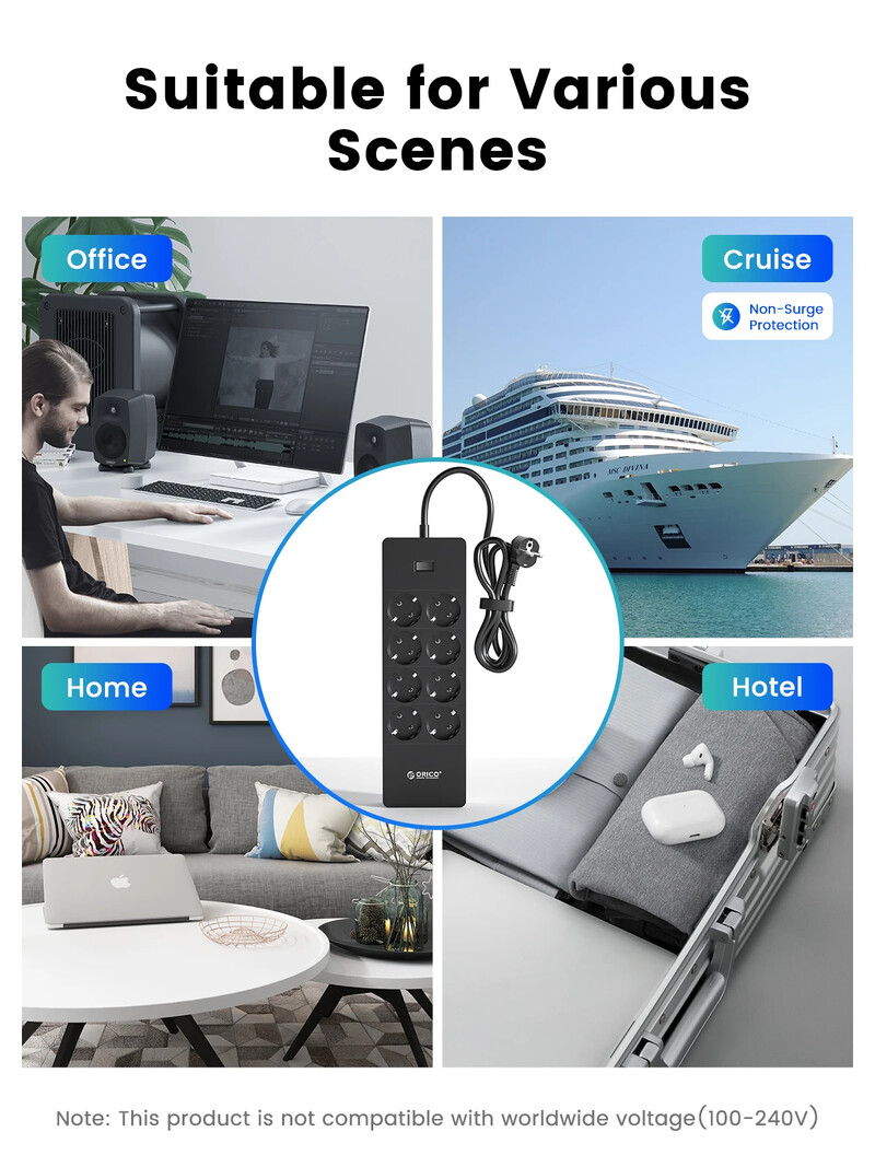 ORICO USB priključci za kućni ured Zaštita od prenapona Pametni mrežni filtar Razvodnik s produžnim kabelom Električne utičnice s