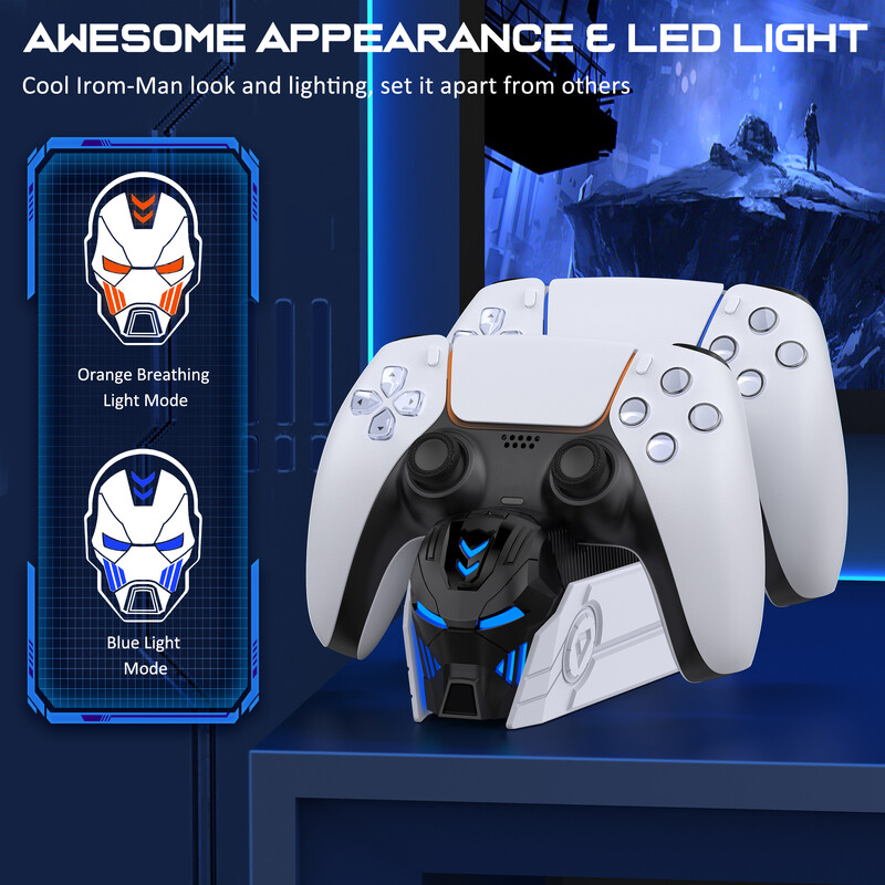 BEBONCOOL FC500 PS5 контролер зарядно за PlayStation 5 двойна станция за бързо зареждане за PS5 RGB контролер зарядна станция