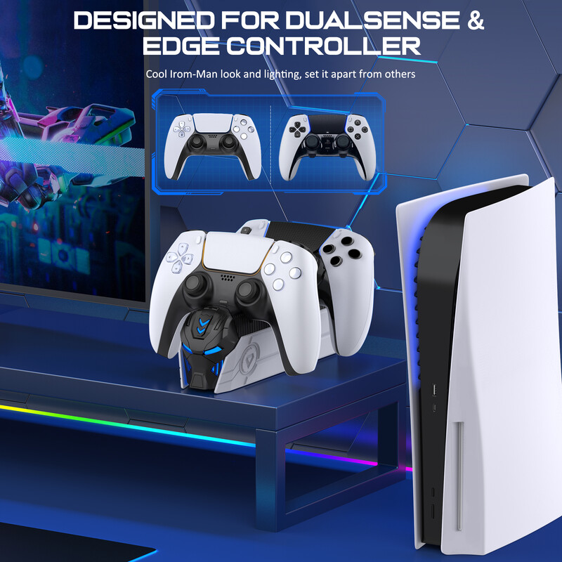 BEBONCOOL FC500 PS5 контролер зарядно за PlayStation 5 двойна станция за бързо зареждане за PS5 RGB контролер зарядна станция