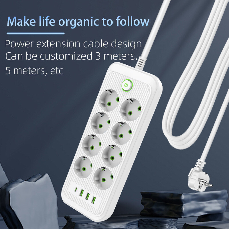 Smart Power Strip EU utikač AC utičnica Multiprise produžni kabel Električna utičnica Mrežni filtar s 3USB tipa C PD Brzo punjenje