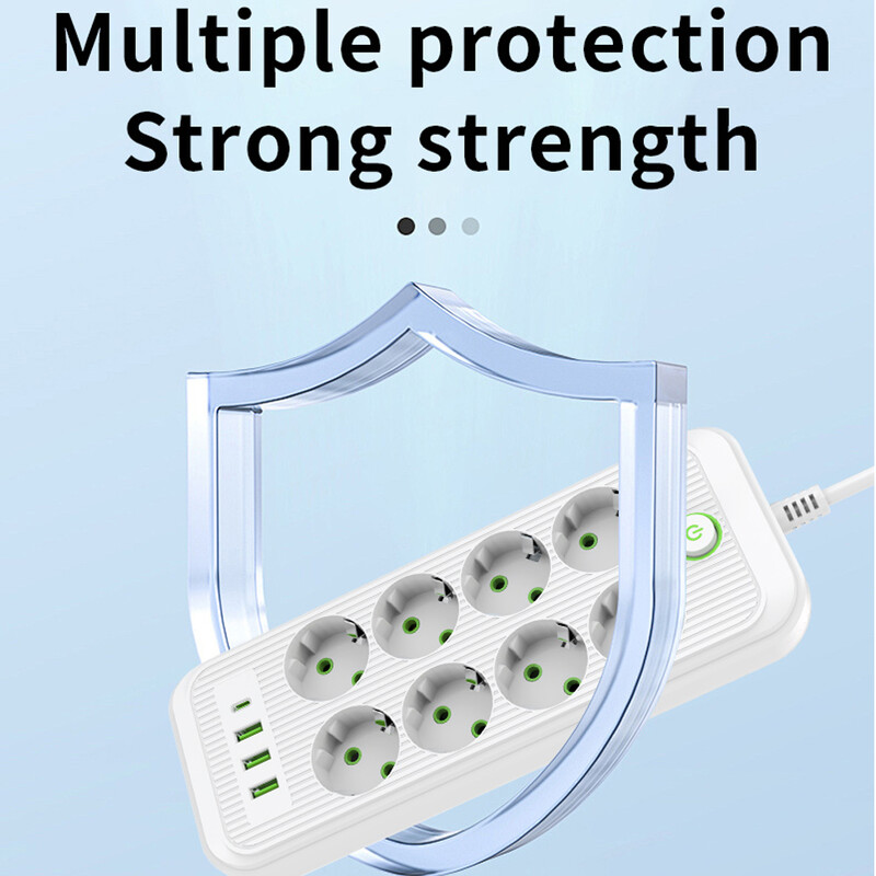 Smart Power Strip EU utikač AC utičnica Multiprise produžni kabel Električna utičnica Mrežni filtar s 3USB tipa C PD Brzo punjenje