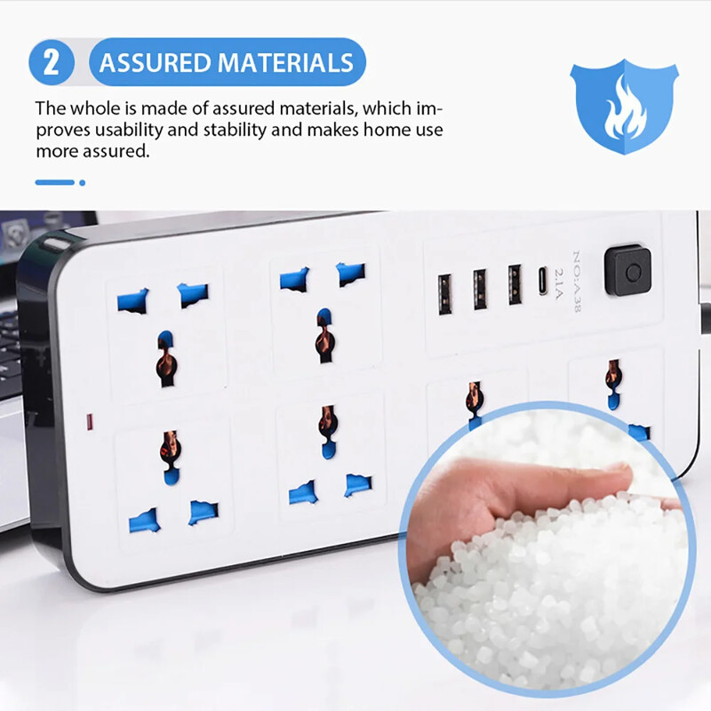 Napajanje Multi Tap Univerzalna utičnica Razvodnik s produžnim kabelom od 2 m AC tip C USB priključci Punjenje Električna utičnica EU US UK utikač